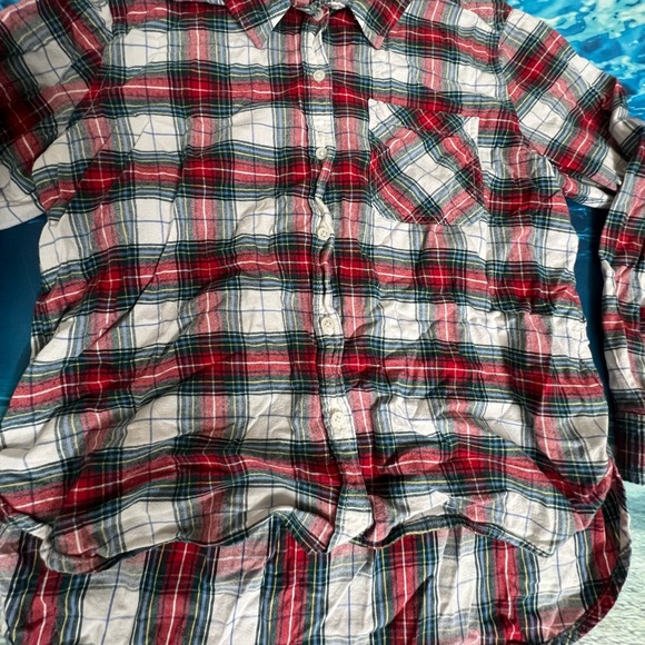 ☀️Time and Tru Red, White & Black Plaid Button-Down Shirt Long Sleeve Flannel - Picture 8 of 11